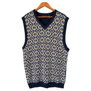 A. Tiziano Sweater Vest Mens 3XL Blue Wool Blend Geometric Pattern Snow Ski Gift